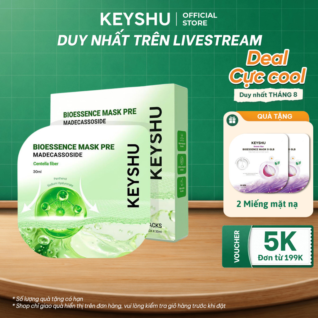 [TẶNG 2M] Hộp Mặt Nạ Rau Má Bioessence Mask Premium KEYSHU Dưỡng Ẩm, Làm Mềm Da, Làm Dịu Da 10 Miếng