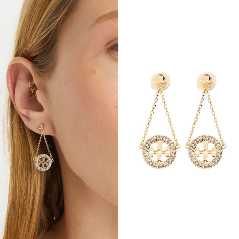 Plating18K Golden Double TLOGO Inlaid pendant earrings MILLER Circle earrings