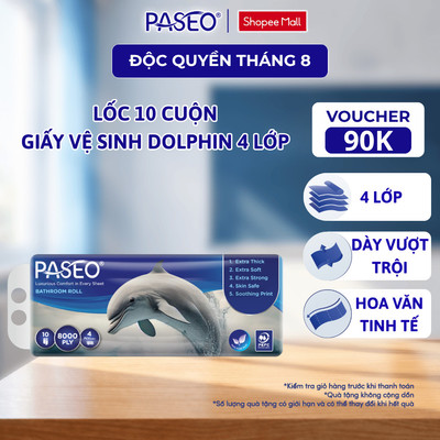 [Lốc 10 Cuộn] Giấy Vệ Sinh PASEO Dolphin Tan Nhanh Trong Nước  Không Gây Tắc Mềm Mịn An Toàn Cho Da (4 Lớp)