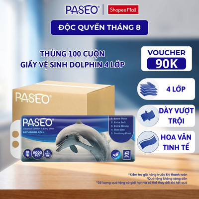 Thùng 10 Lốc 100 cuộn Giấy Vệ Sinh Paseo Dolphin Cao Cấp 10 Cuộn/Lốc (4 Lớp) - Tan Nhanh Trong Nước