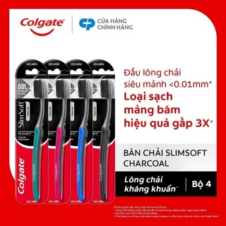 Bộ 4 Bàn chải Colgate SlimSoft Charcoal than hoạt tính kháng khuẩn siêu mềm mảnh