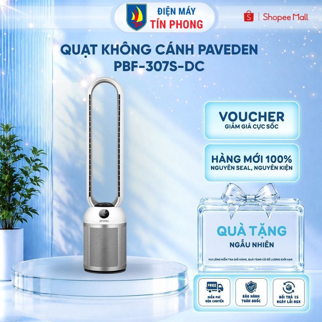 Quạt Không Cánh Tích Hợp Lọc Không Khí Ion Bạc Paveden PBF-307S-DC - Đổi mới 365 ngày