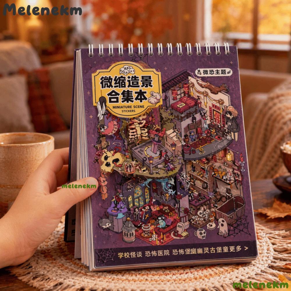 Nhãn dán cảnh thu nhỏ MELEN, 20 cảnh DIY Scenery Sticker Book, Chủ đề kinh dị PET Die Cut Stacking S