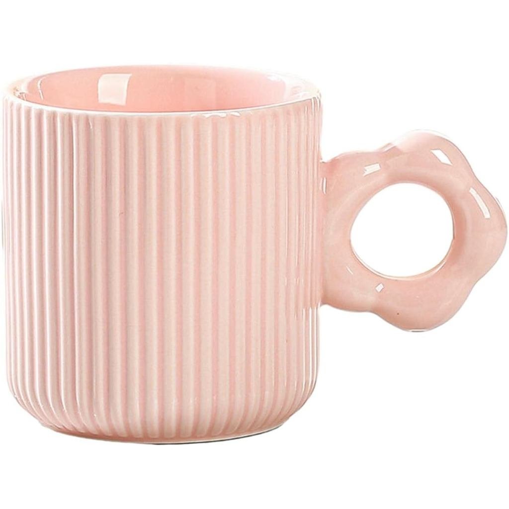 Cốc ăn sáng bằng gốm sứ sọc 350Ml / 12oz dành cho bé gái - Cốc đơn sọc tay cầm màu hồng - 350ml