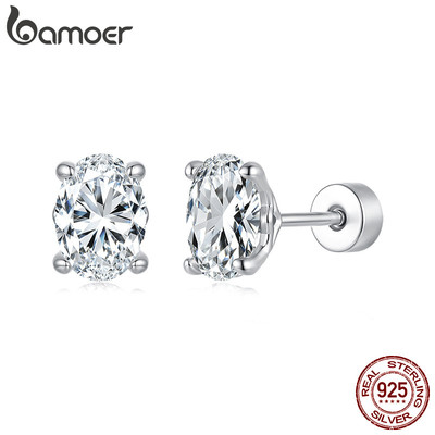 Bamoer Bạc 925 Bông Tai 1CT May Mắn Moissanite Vít Mặt Sau Trang Sức Quà Tặng Cho Nữ