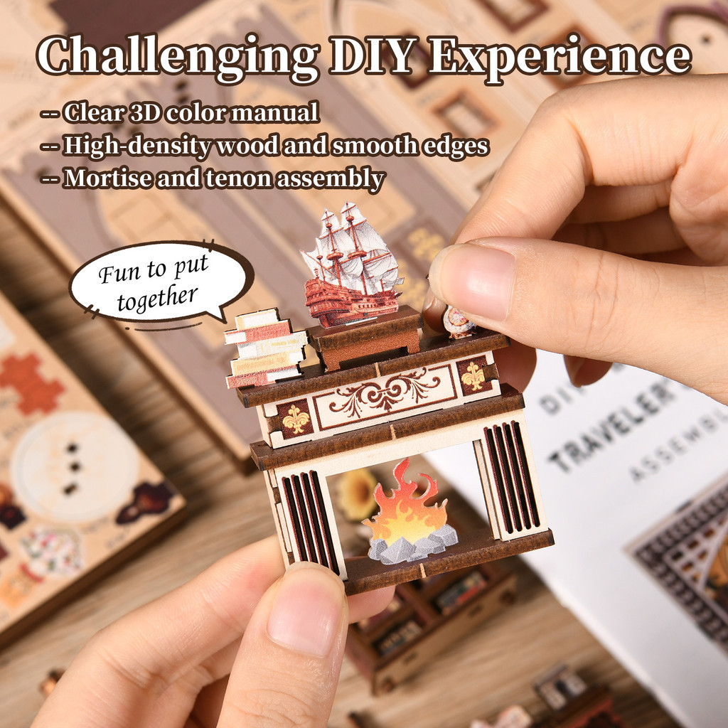 Mới 3d Pop-up Bookend diy Hut Traveler Bookstore Mô hình thu nhỏ Cửa hàng sách lắp ráp bằng gỗ OEM