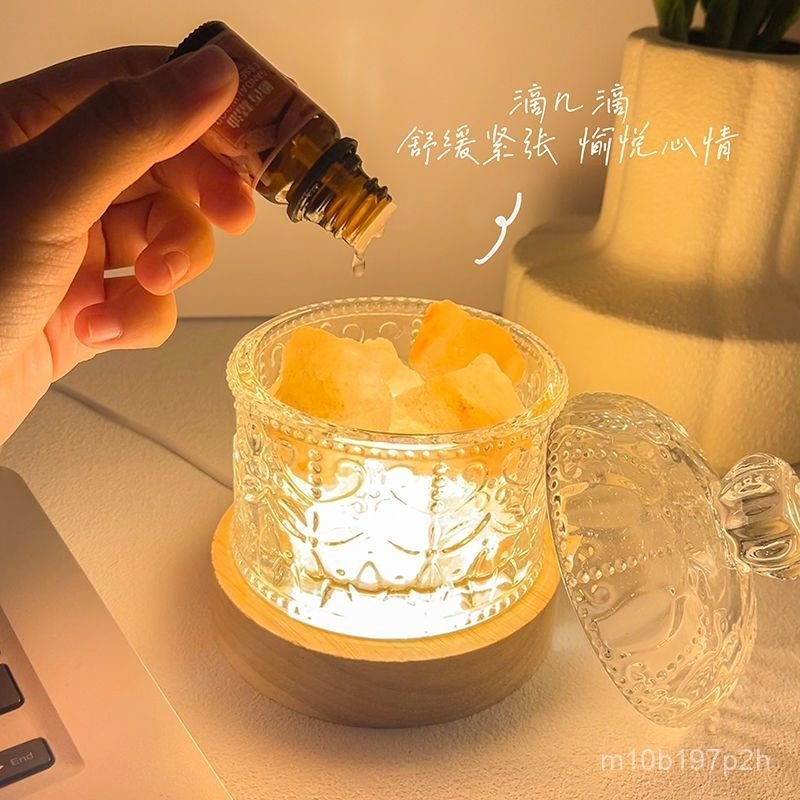 Đèn ngủ đá thạch anh khuếch tán tinh dầu thơm phòng tỏa hương lâu tạo không gian lãng mạn decor phòn