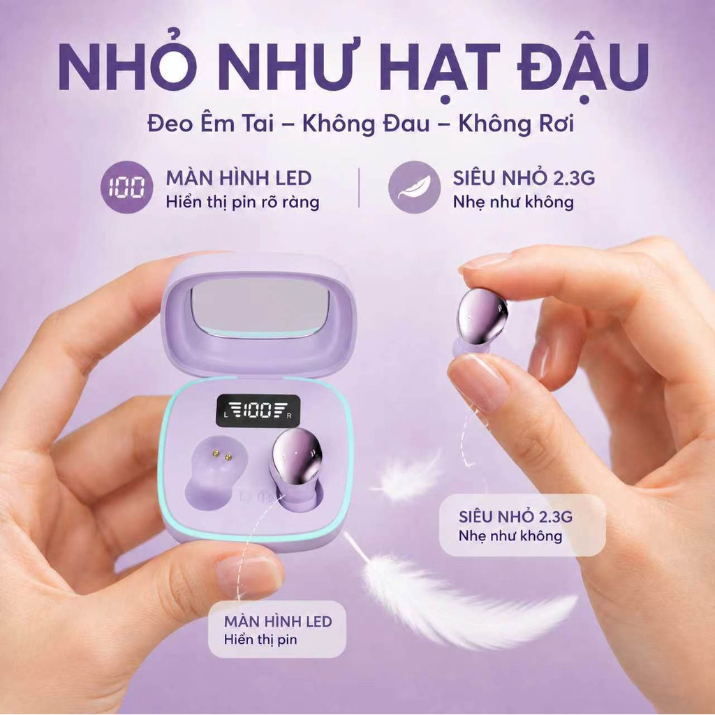 Tai Nghe Bluetooth Không Dây Nhét Tai Mini - Pin Bền 24H Màn Hình LED Chống Ồn…