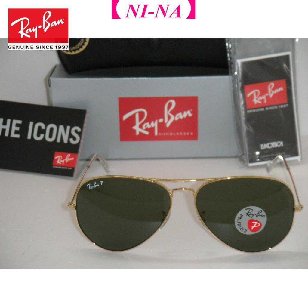 [Bản gốc �� Ray / Ban Authentic Sun Glasses 3025 Aviator Vàng Xanh Phân Cực Rb 3025 001 / 58 62mm Lớ