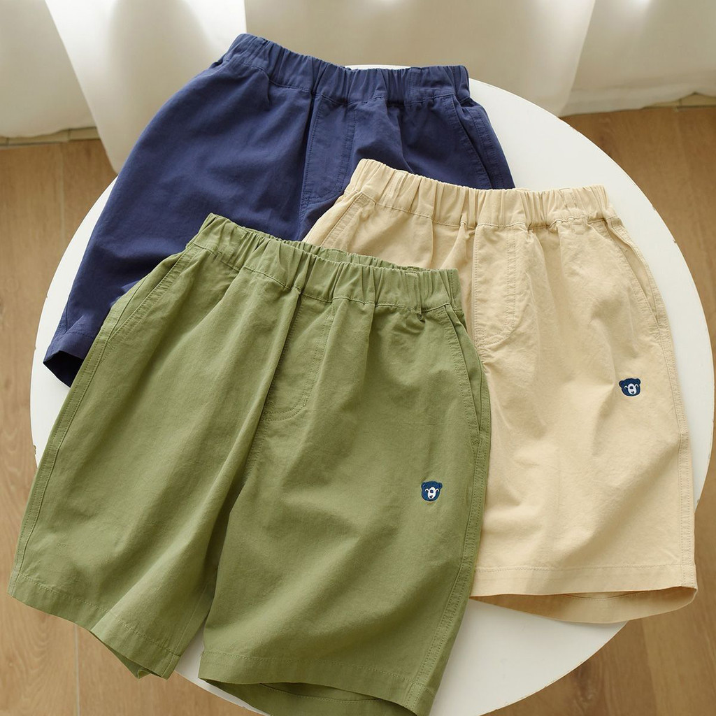 (3-12 tuổi) Quần short nhiều túi màu xanh lá cây cho bé trai mùa hè thoáng khí dáng rộng vừa vặn cho trẻ mới biết đi Quần thường ngày
