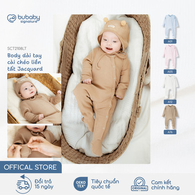 Body dài tay liền tất Jacquard BU Baby, bộ liên dài tay hàn quốc, body bé trai gái | SCT2108LT