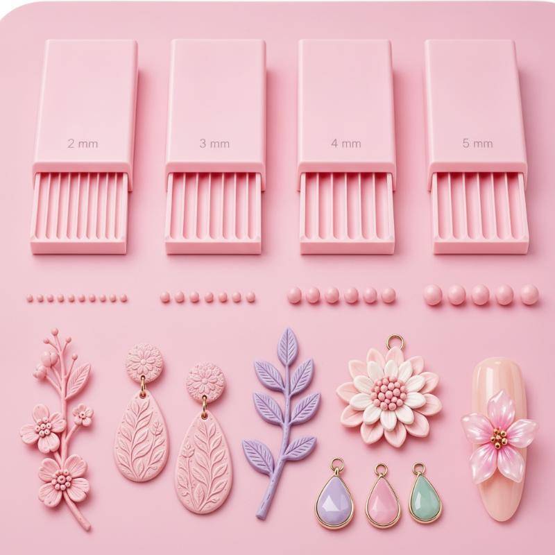 [P & N} 4 Con lăn hạt nghệ thuật làm móng tay 3D Công cụ làm bóng gel đất sét cho hoa gel 3D Con lăn đất sét Polymer 2mm 3mm 4mm 5mm [VN]