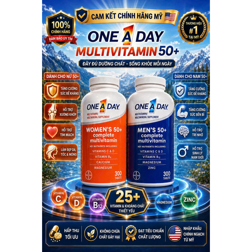 [HÀNG MỸ] Vitamin Cho Người Lớn Tuổi One A Day 50+ Complete Multivitamin (300 Viên)