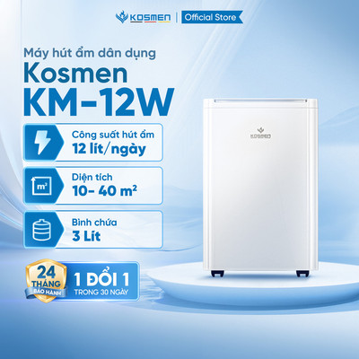 Máy Hút Ẩm Dân Dụng Kosmen KM-12W – 12L/Ngày, Vận Hành Êm Ái, Có Wifi & Sấy Quần Áo – Phòng 40m2 - Bảo Hành 2 Năm