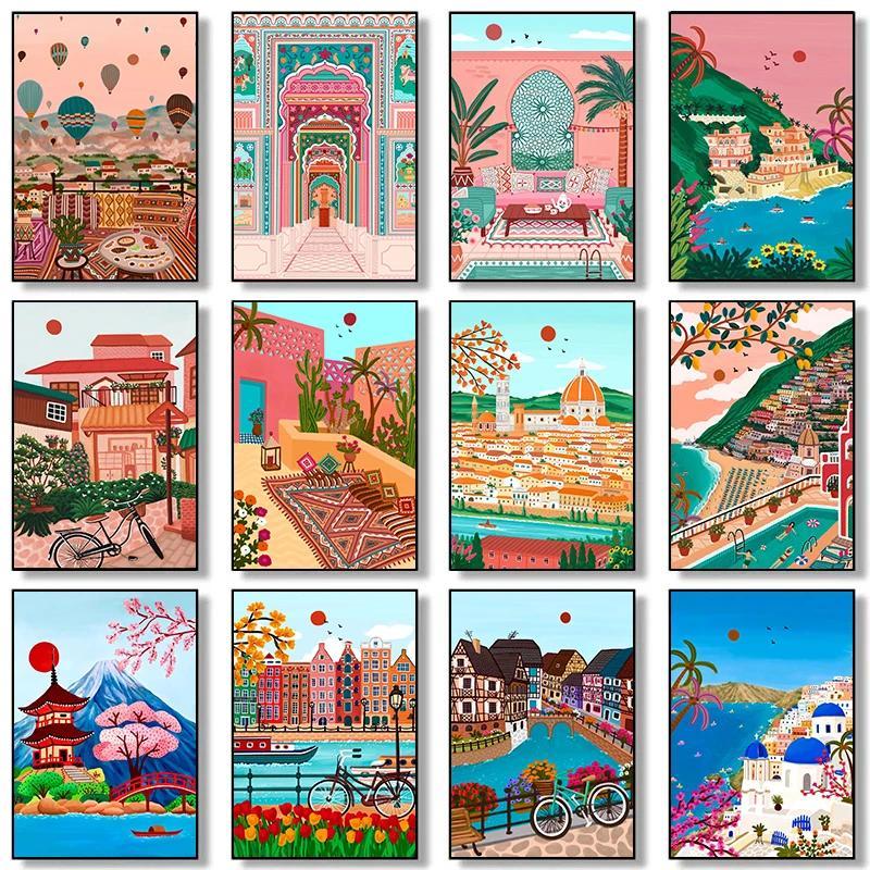 Global Cityscape Canvas Art London Bali Ấn Độ Ý Hy Lạp In Trang Trí Tường In