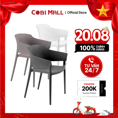 Ghế nhựa đúc cao cấp có tay vịn Leaf - Cobihome (Trắng, xám)