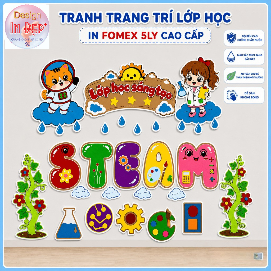 Tranh góc steam LỚP HỌC SÁNG TẠO chất liệu fomex cao cấp chống nước trang trí lớp học mầm non