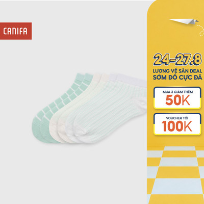 Combo 3 đôi tất nữ CANIFA cổ trung vân kẻ mềm mại thoáng khí 6AX26A002