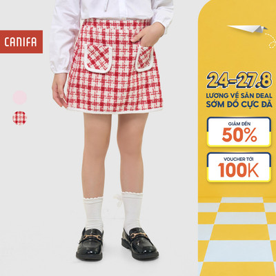 Chân váy dạ bé gái CANIFA dáng ngắn kẻ caro phối túi 1KS25C005
