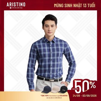 Áo sơ mi nam dài tay ARISTINO dáng Slim fit ôm vừa họa tiết kẻ xanh tim than lịch lãm ALS12402