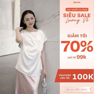 Áo Bầu Lụa Tráng Gương Elise Top L'amme -Chất Vải Bóng Mịn Sang Trọng, Thiết Kế Xếp Ly Eo Lệch Che Bụng Tinh Tế