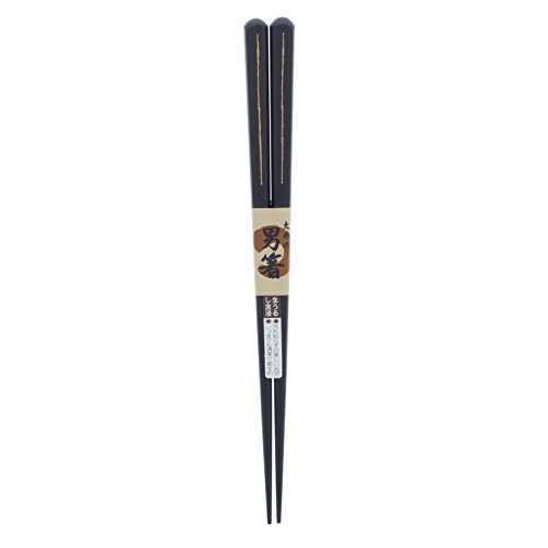 Ishida Japan-made chopsticks for men, thicker size, black sen, half black ebony, lacquered, 23.5 cm.