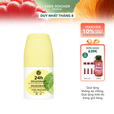 Lăn khử mùi ngăn mùi suốt 24H hương chanh & bạc hà Yves Rocher 24H Deodorant Citrus With Mint 50ml