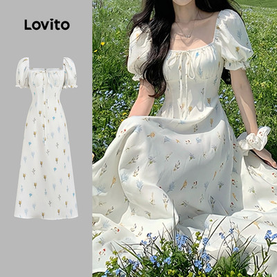 Đầm Lovito phong cách thường ngày họa tiết hoa đường may tạo phom mùa xuân/hè cho nữ LK4AD212