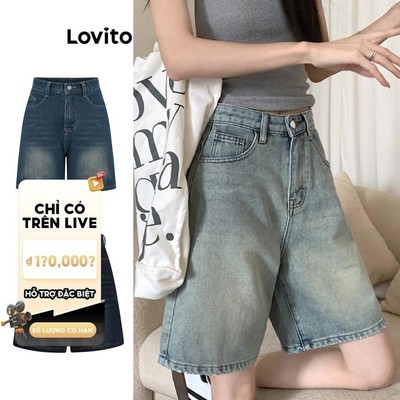 (Live Hosts' pick) Lovito Phong cách thường ngày Quần Short Jean Cạp Cao Denim Có Túi Màu Trơn LNA19020