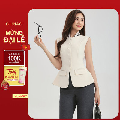 Áo Gile Nữ GUMAC Form Peplum Cổ Tròn Đánh Eo Nhẹ Tôn Dáng Sang Trọng AG03026