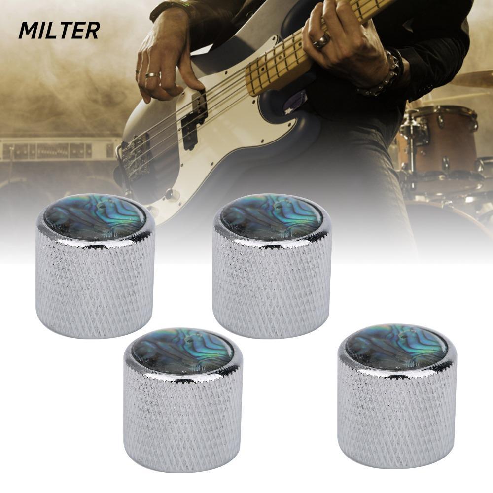 MILTER 4 Núm Bass Điện, Vỏ Inlay Top Kim Loại + Vỏ Thật Đàn Guitar Dome Núm, Thời Trang Bạc / Đồng Â