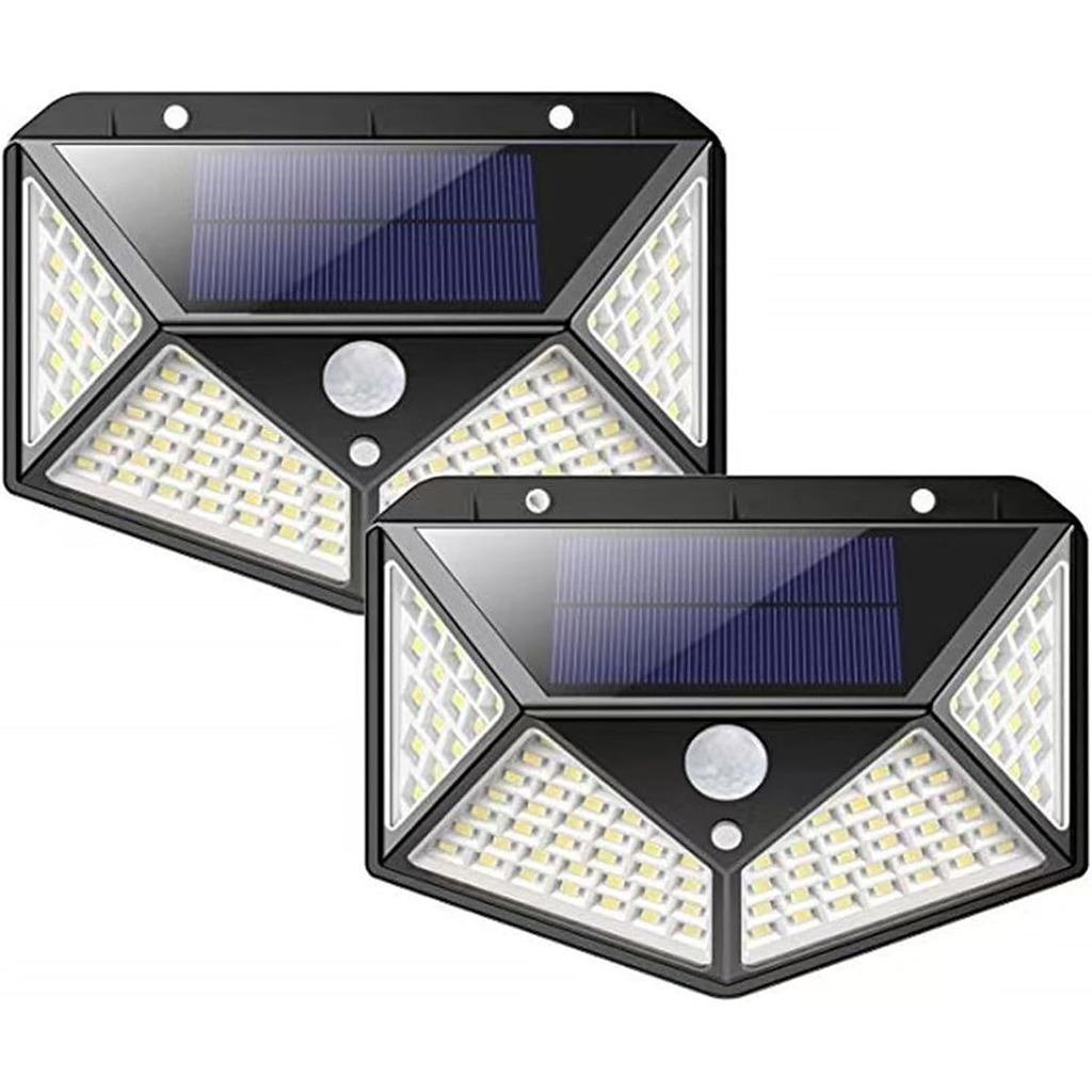 2 Pack 100 LED Outdoor Solar Lights with Motion Sensor and 3 Lighting Modes, IP65 Waterproof Solar W