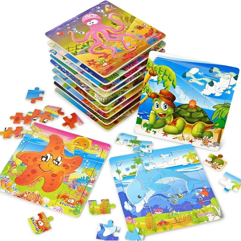 Vileafy Under the Sea Party Favors for Kids – 12 Pack Ocean Animal Wooden Puzzles with Gift Bags – 2