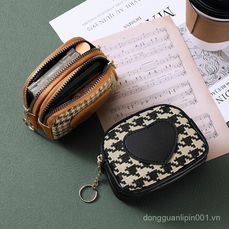 Mới Houndstooth Canvas Nhỏ Ví Đựng Tiền Xu Nữ Niche Thiết Kế Dây Kéo Chìa Khóa Ví Đựng Tiền Xu Một V