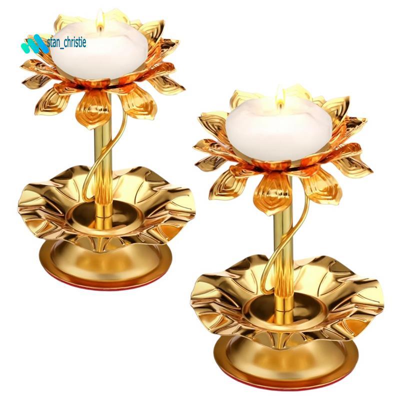 Kim loại cho Giá đỡ nến Diwali 2 chiếc Diya để trang trí đèn Diwali Pooja Ghee
