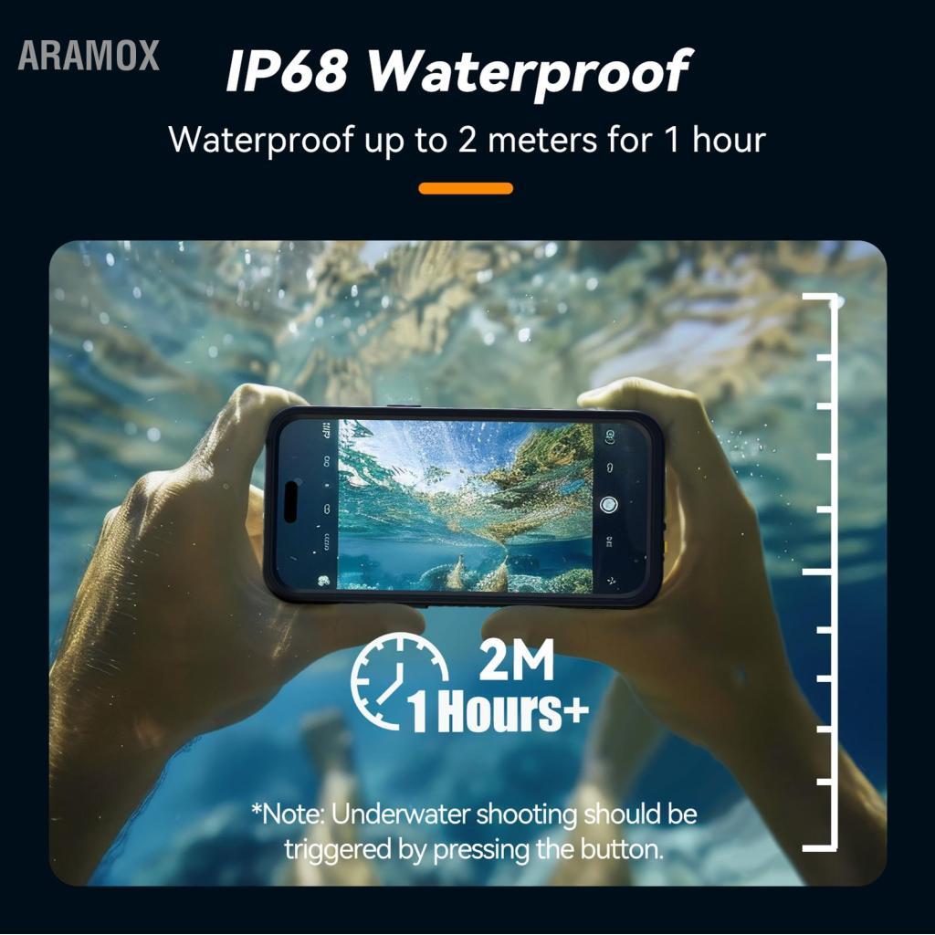 Aramox TELESIN Vỏ Điện Thoại Chống Nước Từ Lặn Cho IP68 Vỏ Bảo Vệ Dưới Nước Thay Thế iPhone 16 Pro M