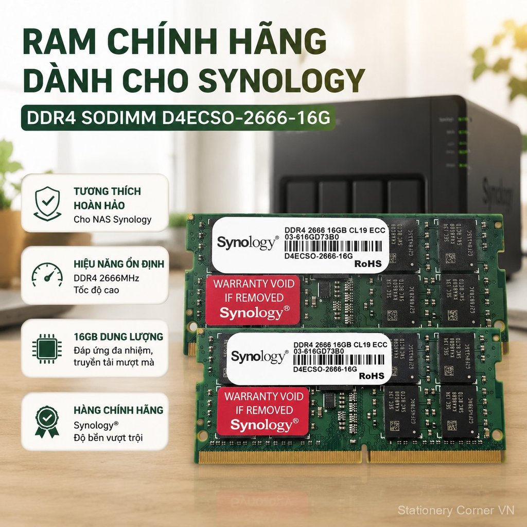RAM Synology DDR4 SODIMM 16GB 2666 chính hãng D4ECSO, tương thích NAS, hiệu năng cao bền bỉ