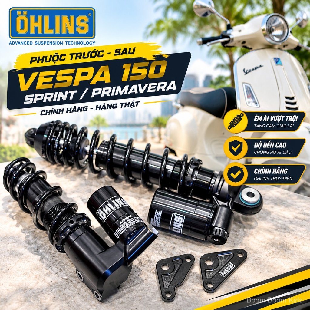 Phuộc trước sau OHLINS chính hãng cho Vespa 150 Spring Sprint, nâng cấp êm ái bền đẹp
