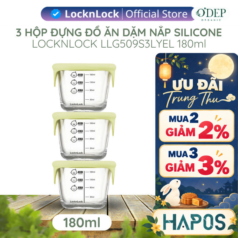 Hộp thủy tinh LocknLock có nắp đựng thức ăn dặm, cháo cho bé có chia vạch LLG542S3 840ml LLG508 230m
