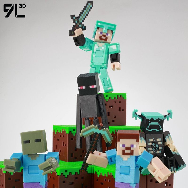 MC9L3D Khớp In Di Chuyển Minecraft Minecraft Minecraft Young Man Lucky 13 Hình Mô Hình Xếp Hình