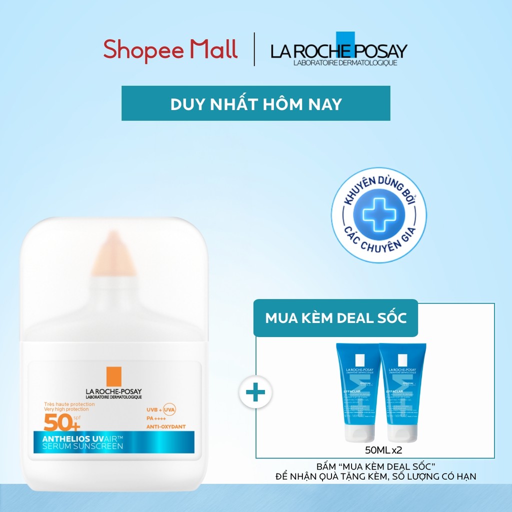 [MỚI] Chống nắng dạng Serum mỏng nhẹ kiềm dầu 16H, cấp ẩm 24H & chống bụi mịn La Roche-Posay Anthelios UVAIR SPF50+ 50ml