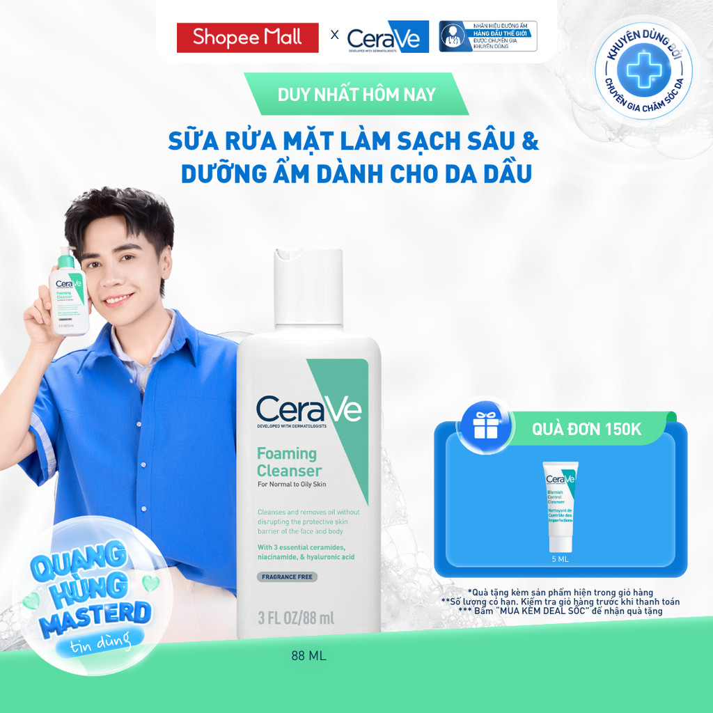 Sữa rửa mặt giúp làm sạch sâu dành cho da dầu  Cerave Foaming Facial Cleanser 88ml