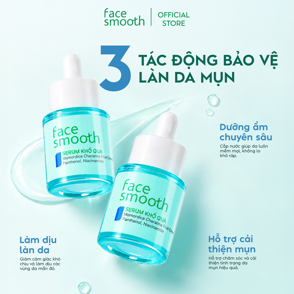 Combo 2 Serum Cho Da Dầu Mụn Facesmooth Khổ Qua 30ml Rau Má Niacinamide - Dưỡng Ẩm, Làm Dịu, Hỗ Trợ Cải Thiện Da Mụn