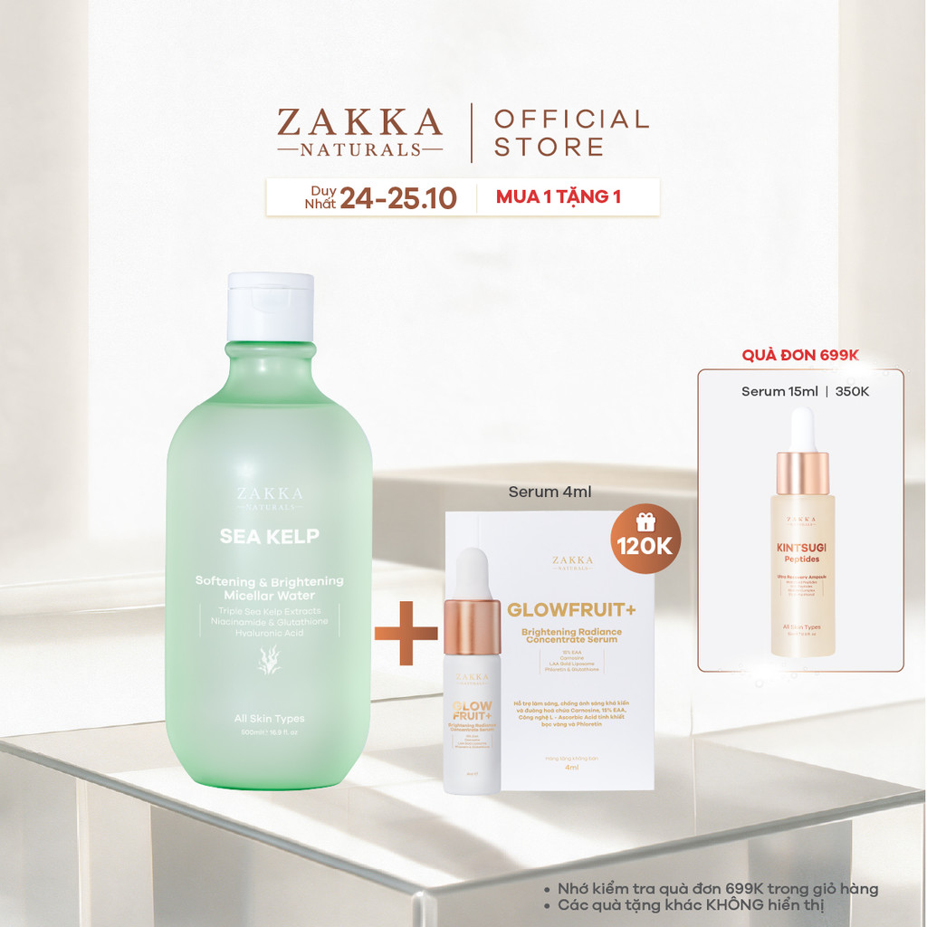 Nước tẩy trang Tảo Biển Zakka Naturals sạch mềm mịn và hỗ trợ sáng da 500ml