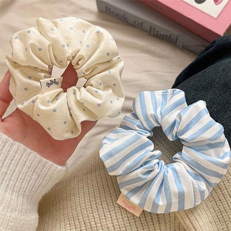 Dây buộc tóc E16 Dây buộc tóc màu xanh và chấm bi Dây bánh rán