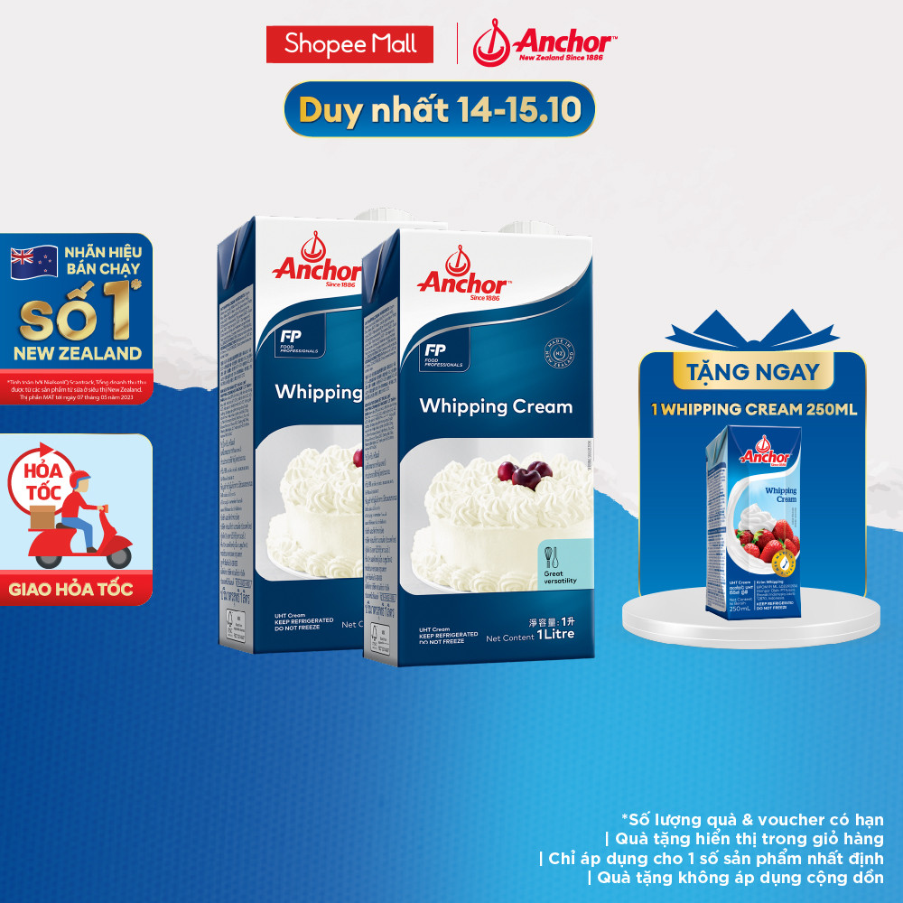 [GIẢM 40K PHÍ SHIP ĐƠN TỪ 100K] Combo 2 Kem sữa tươi tiệt trùng Anchor Whipping cream hộp 1 lít