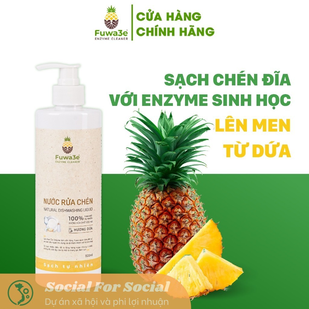 [Hỏa tốc] [Mua 2 giảm 10%]  Nước Rửa Bát Hữu Cơ Fuwa3e Organic Enzyme Sinh Học 500ml An Toàn Cho Bé Bảo Vệ Da Tay