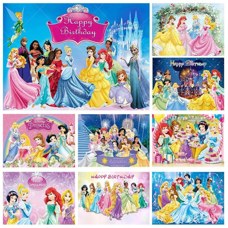 Công Chúa Belle Lọ Lem Elsa Ariel Phông Nền Sinh Nhật Cung Cấp Ảnh Nền Vinyl Chụp Ảnh Biểu Ngữ Trang