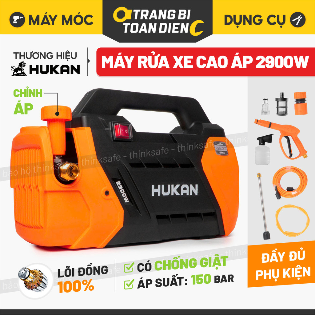 Máy rửa xe chỉnh áp HUKAN G2-R7LUX 2900W, dây đồng phiên bản mới công tắc chống giật Máy xịt rửa ô t