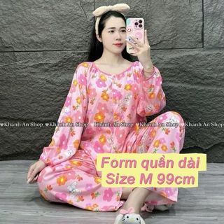  KA164 Quần Dài  - Đồ Bộ Tole Lanh Áo Cổ Tròn Phối Viền Tay Dài Cài Nút Quần Dài Nhiều Họa Tiết 